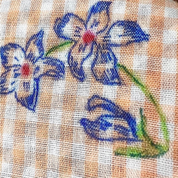 VINTAGE 70s Short Sleeve Patchwork Gingham Lace Trim Floral Ladybug Button Shirt - Picture 5 of 6